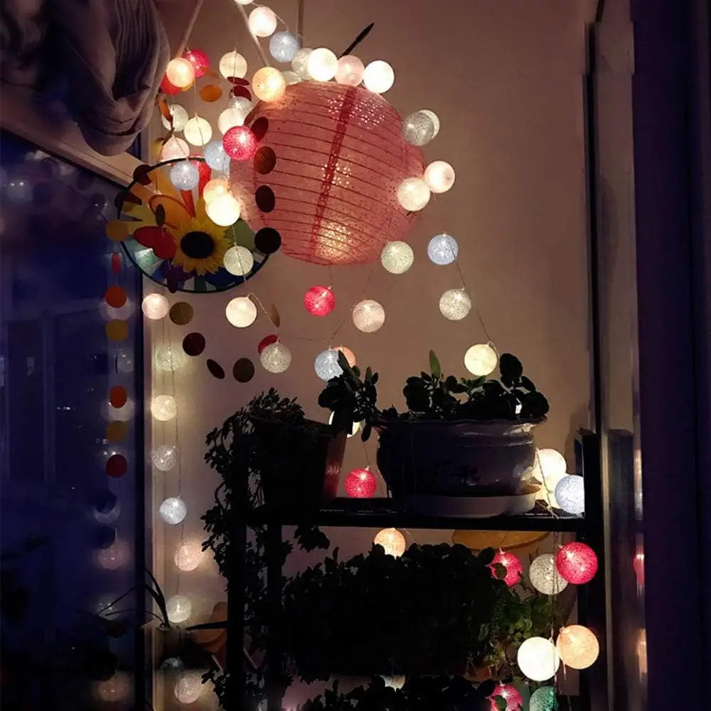 10 LED Cotton USB Balls String Christmas Fairy Lights Novelty Lamp Chain for Home Outdoor Garland Wedding Party Decoration