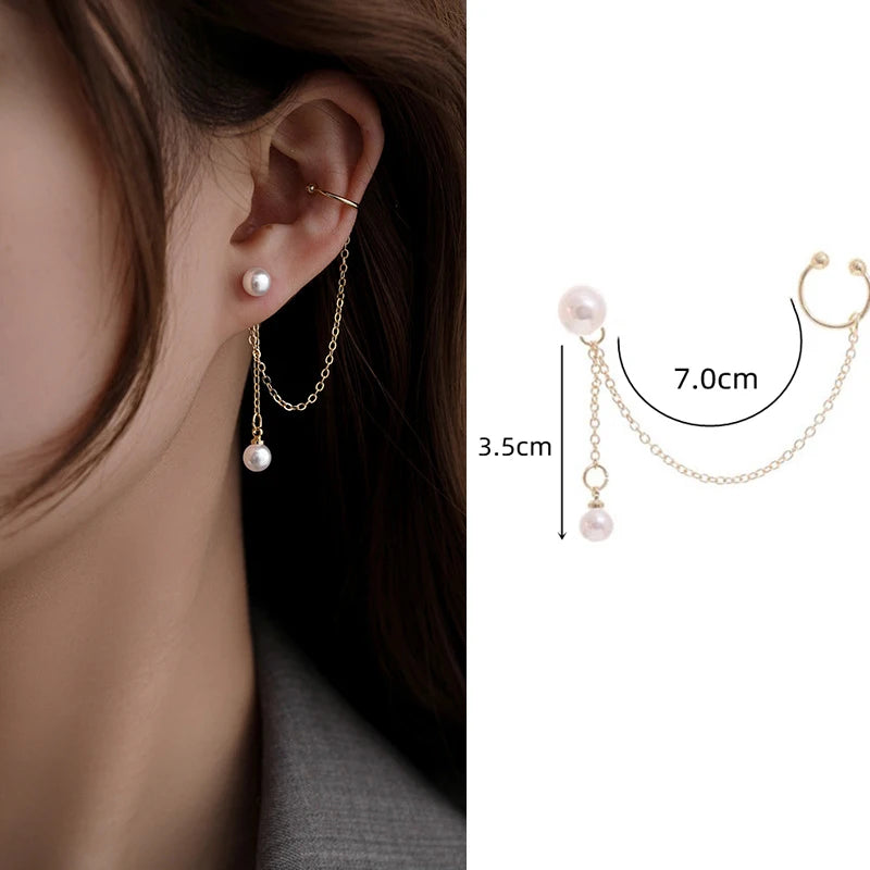 Korean Rhinestone Butterfly Stud Earrings For Women Girls Cute Fashion Metal Cuff Chain Tassel Boucle D'oreille Jewelry