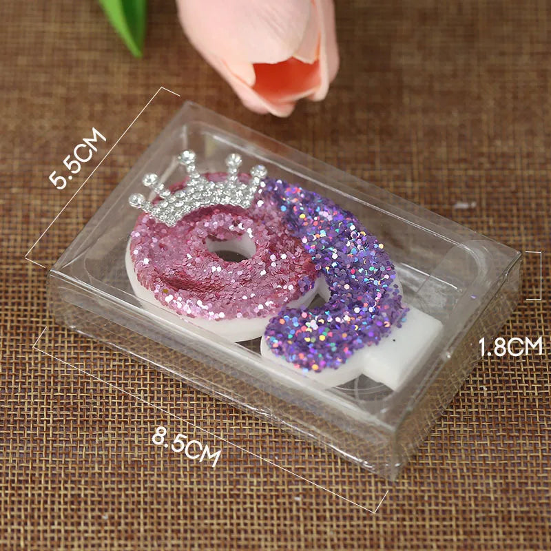 Number 8 Candles Cake Decoration for Girl's Birthday Candles Glitter Princess Crown Number Candle Happy Birthday Party Supplies