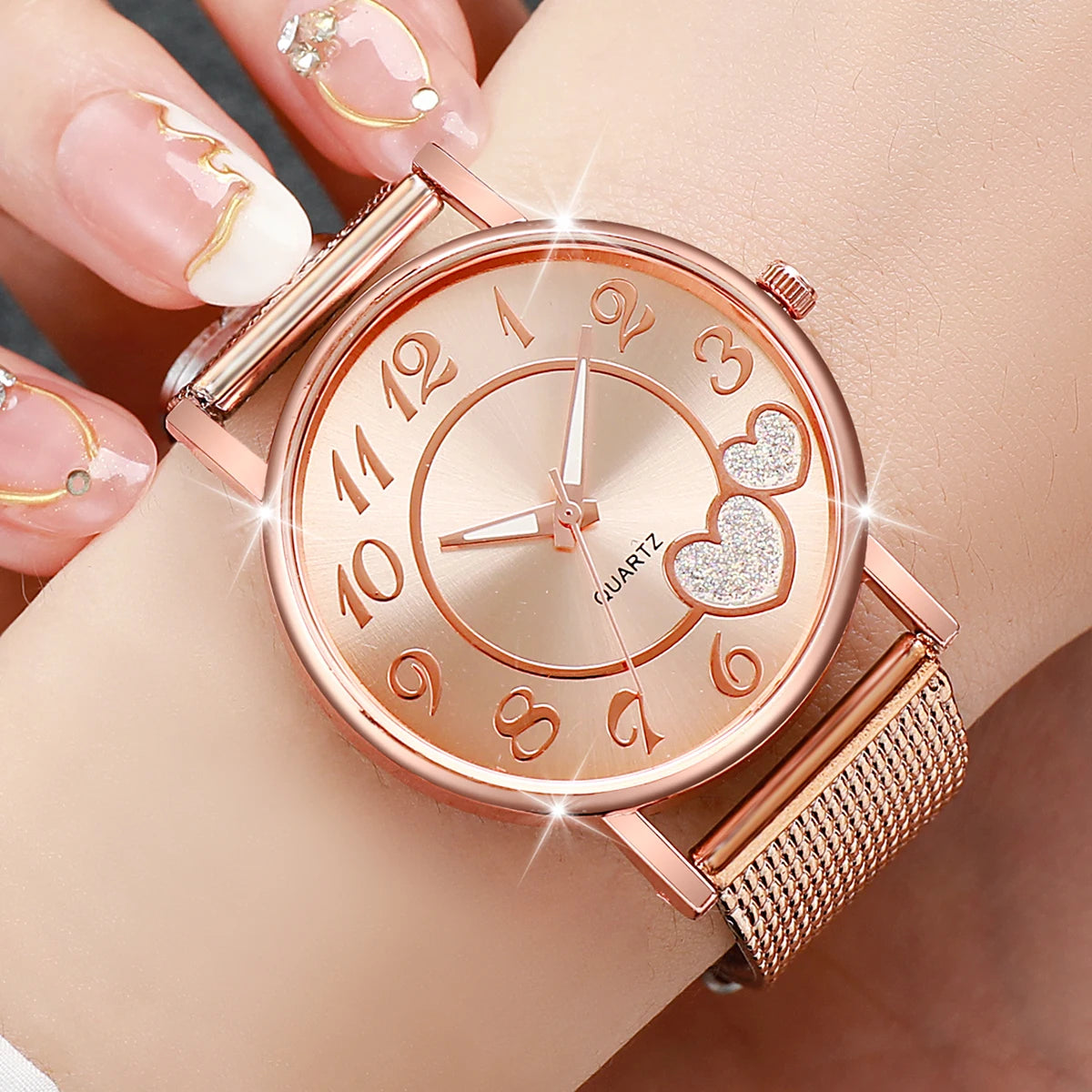 3pcs/set Women Fashion Plastic Strap Quartz Watch Rose Gold Gold Silver Set-3 Tone Colors Graceful look & Perfect For Gift