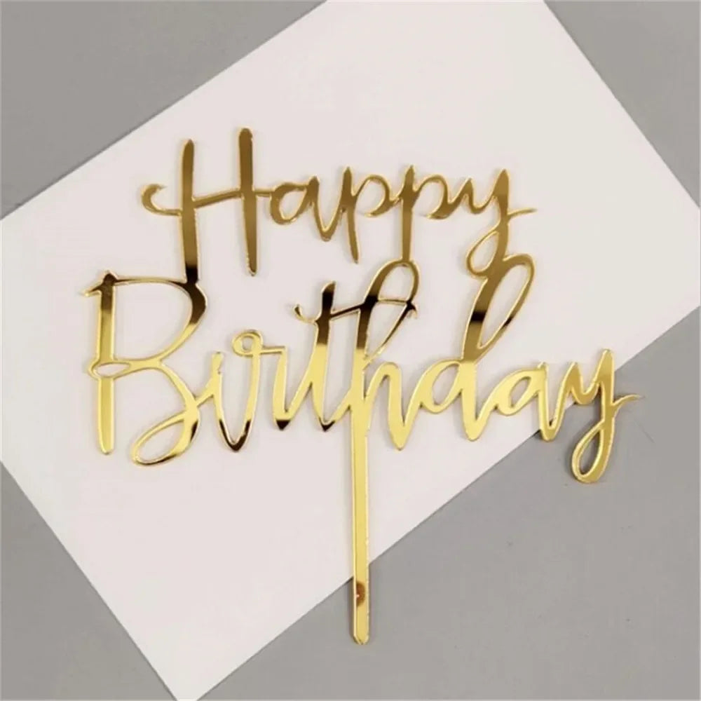 Rose Gold Happy Birthday Cake Topper Acrylic Letter Cupcake Topper for Boys Birthday Party Cup Cake Toppers Decorating Supplies