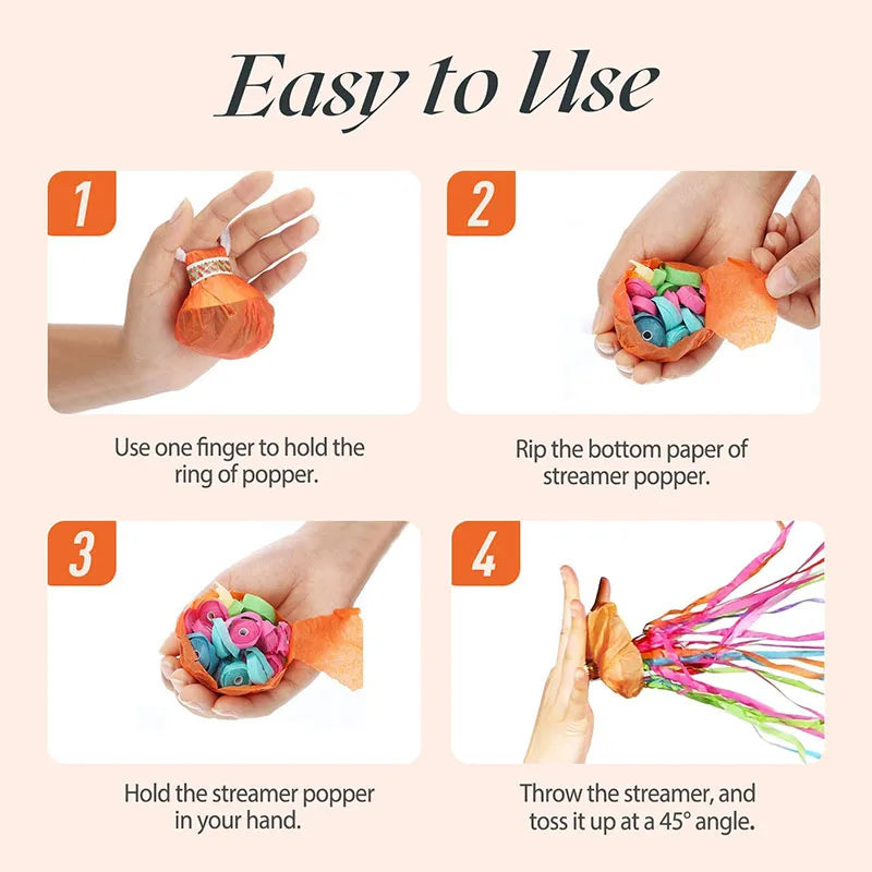 10Packs White Streamers Poppers Colorful Hand Throw Confetti Poppers No Mess Paper Crackers for Birthday Wedding Party Supplies