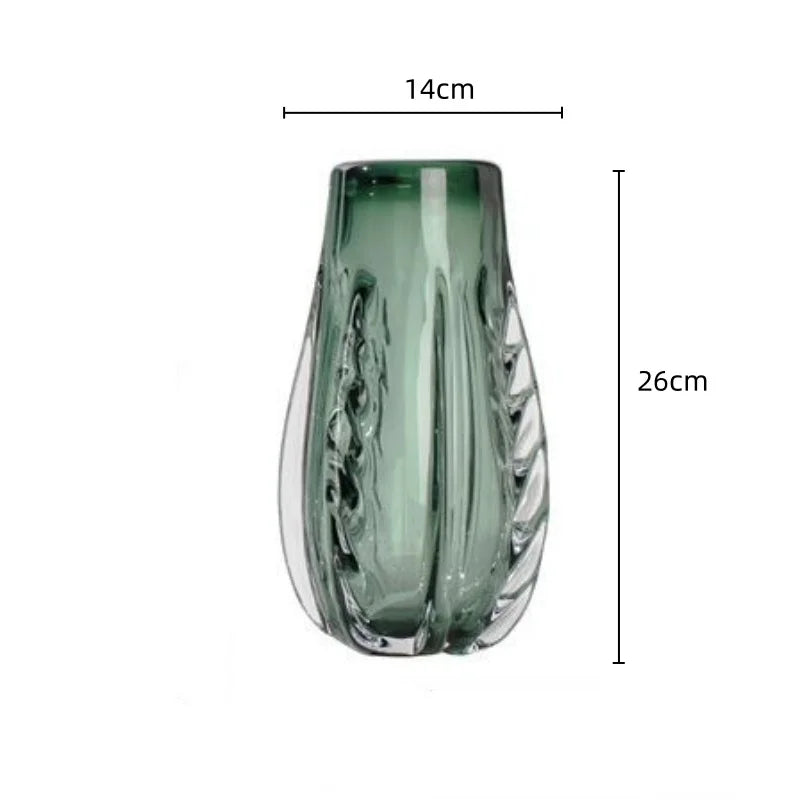 Green Glass Vase Transparent Thick Crystal Flower Arrangement Accessories Terrarium Pot Home Decoration
