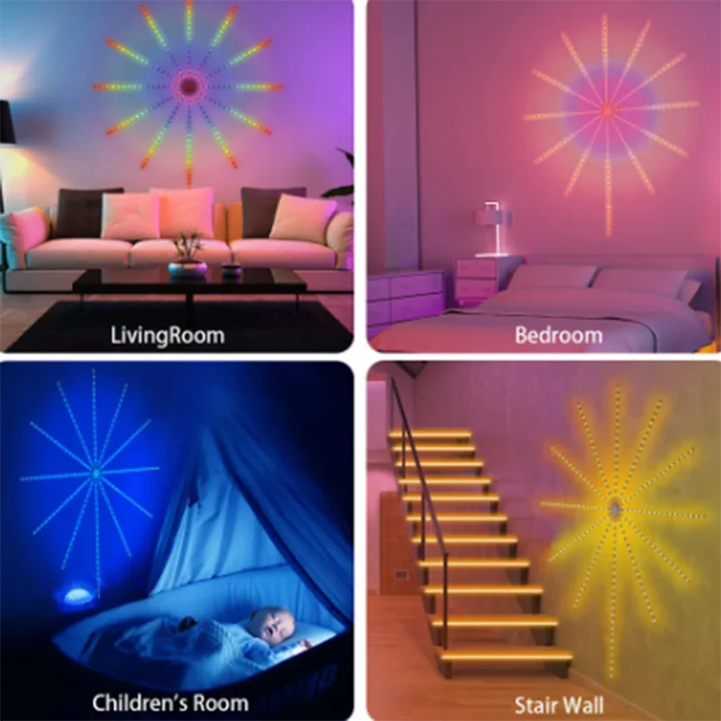 2024  LED Fireworks Light LED Garland RGB Neon String Light Bluetooth APP Control Music Sync Bedroom Wedding Decor Fairy Lights