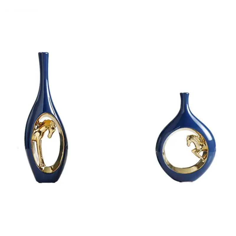 Ceramic Golden Horse Hollow Vase Flower Arrangement Accessories Modern Home Decoration