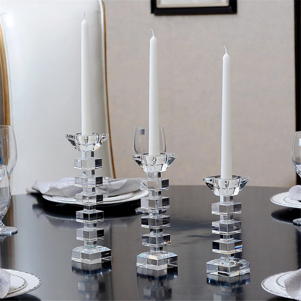 Crystal Glass Creative Romantic Candle Holders Tealight Candlestick Wedding Decorations Home Party Ornaments Desktop Candlestick