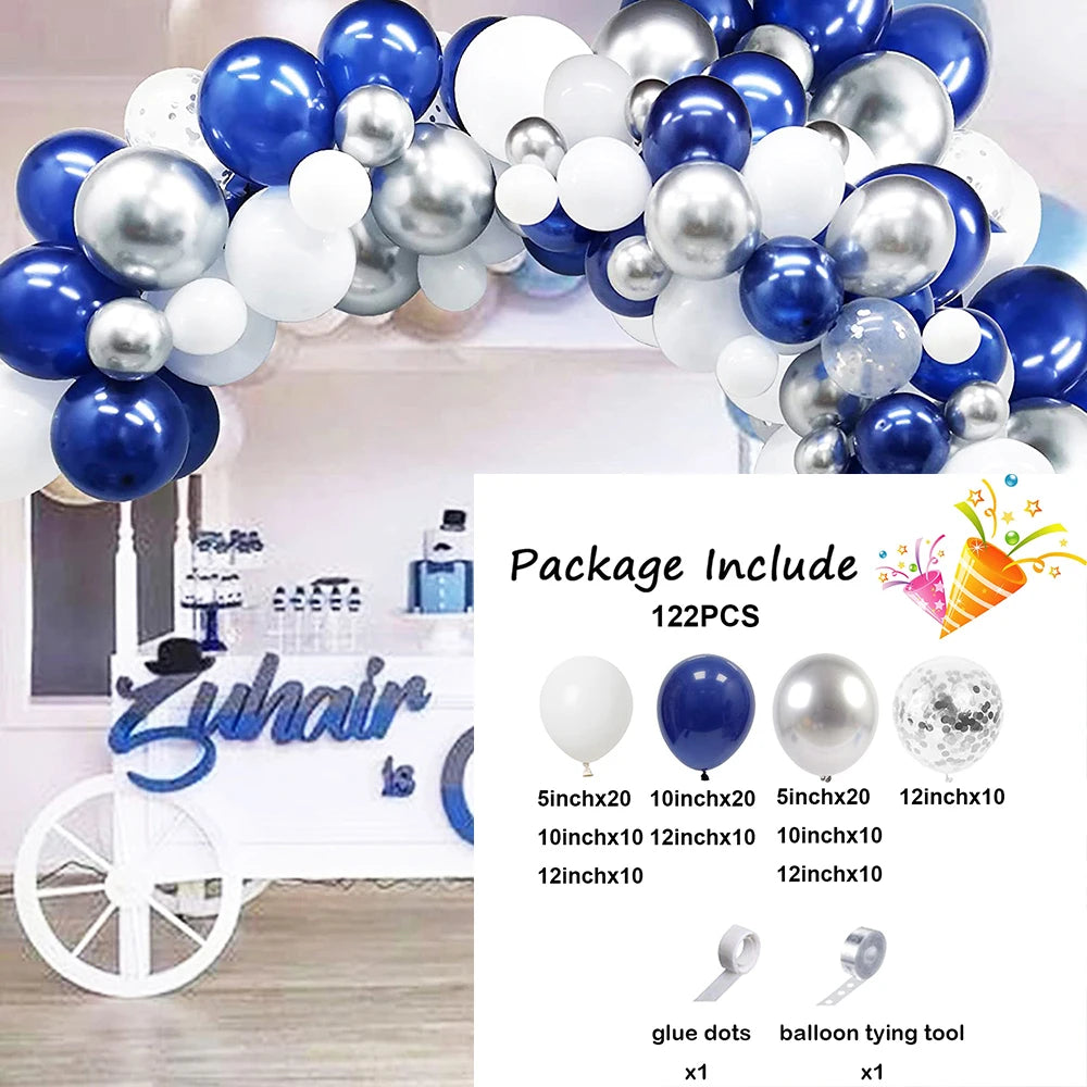 Navy Blue White Balloons Arch Garland Kit Silver Confetti Ballon First Birthday Party Decorations Graduation Wedding Baby Shower