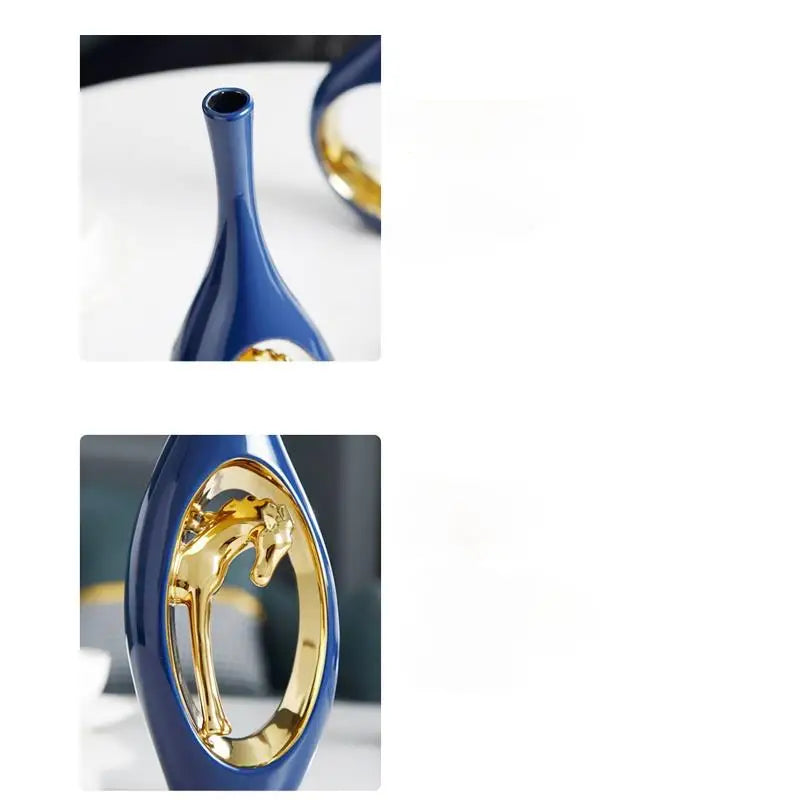 Ceramic Golden Horse Hollow Vase Flower Arrangement Accessories Modern Home Decoration