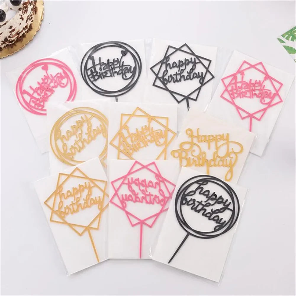Rose Gold Happy Birthday Cake Topper Acrylic Letter Cupcake Topper for Boys Birthday Party Cup Cake Toppers Decorating Supplies
