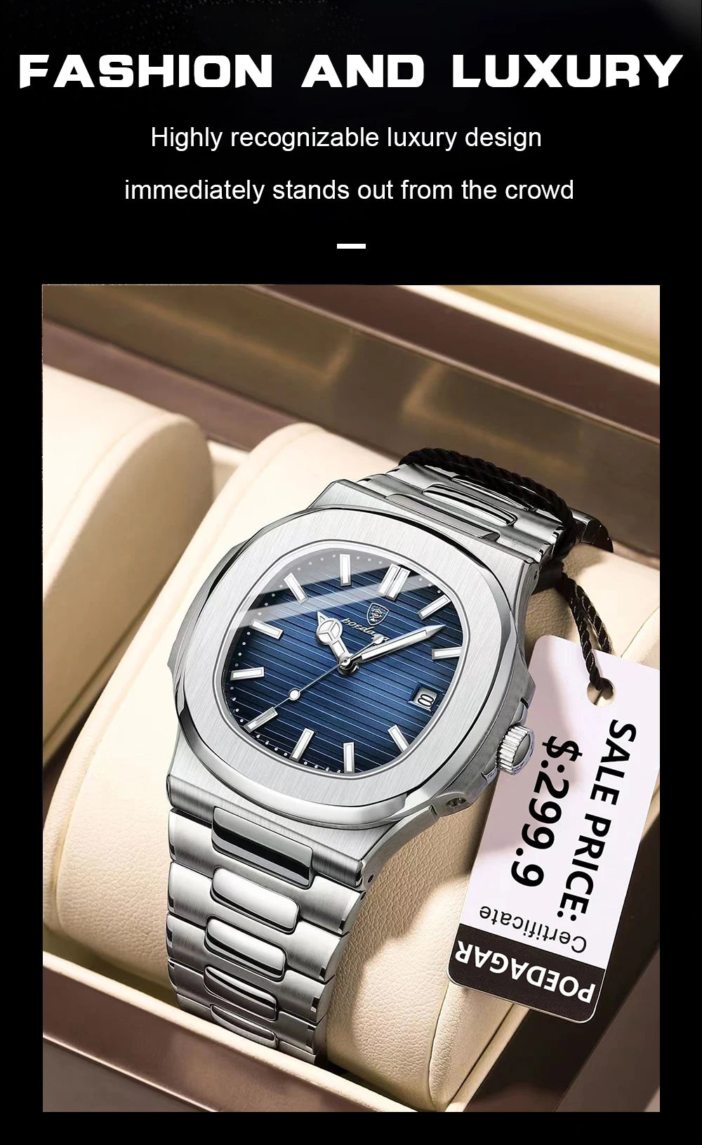 2023 New POEDAGAR Luxury Watch Business Waterproof Male Luminous  Stylish Stainless Steel Square Quartz Men Watch Premium Quality