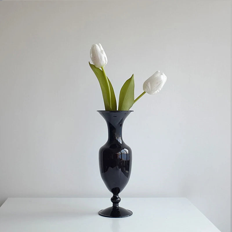 Creative Glass Hydroponic vase black candlestick glass candle stand Nordic Desktop Floral Arrangements Home Decoration Art