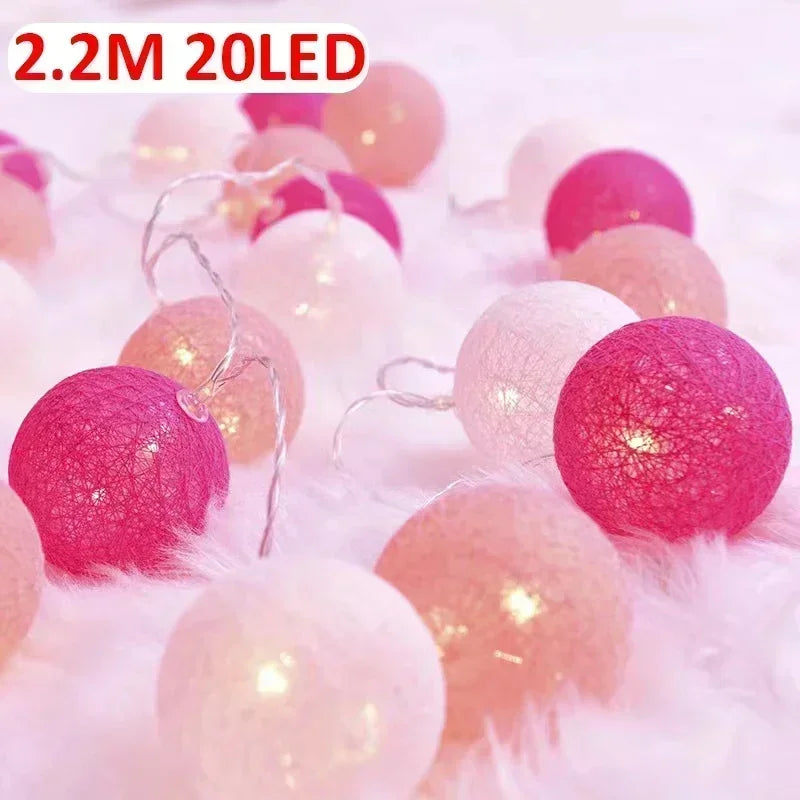 LED Cotton Balls String Lights Chain Strings Light Fairy Garland Lighting for Home Outdoor Garden Wedding Party Christmas Decor