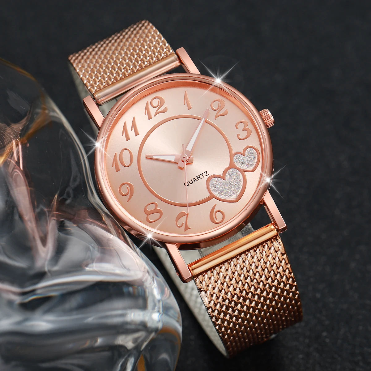 3pcs/set Women Fashion Plastic Strap Quartz Watch Rose Gold Gold Silver Set-3 Tone Colors Graceful look & Perfect For Gift