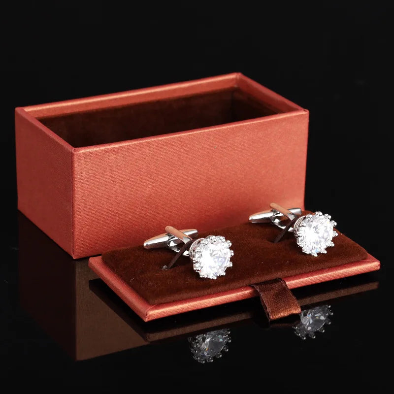 Luxury Brand Diamond Cufflinks For Mens Shirts Jewelry Novelty Button French Style Gold Crystal Cuff Links