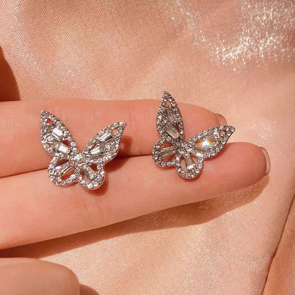 Korean Fashion Emerald Crystal Dangle Earrings for Women Trendy Gold Color Hollow Stud Earring Birthday Gifts Pendientes Mujer