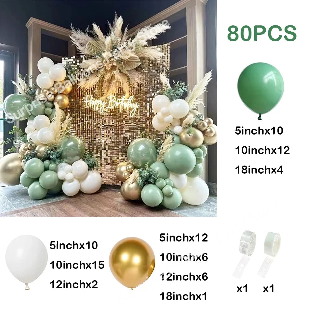 139Pcs Avocado Sage Green Balloons Arch Sand White Gold Balloon Garland Kit Jungle Safari Decor Baby Shower Birthday Party Decor