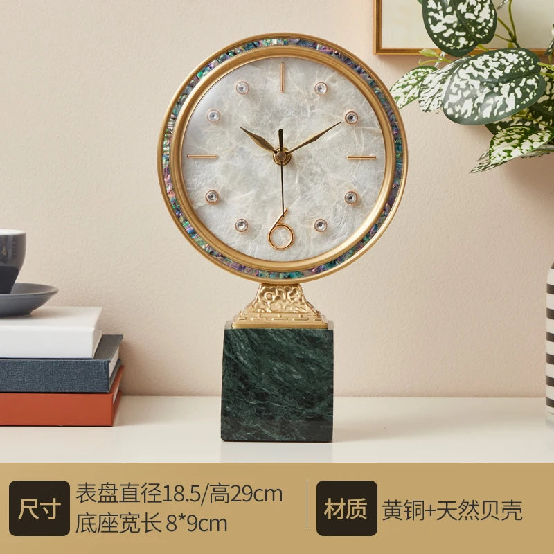 Copper Table Clock Shell Dial Marble Base Decoration Room Bedroom Bedside Modern Simple Office Desk Fireplace Standing Clocks