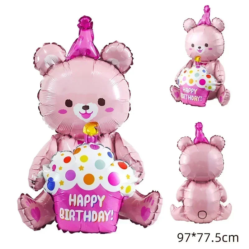 4D Large Bear Cake Balloons Cartoon Animal Cute Bear Foil Balloon Children Boys Girls Birthday Party Decoration Scene Props Toys