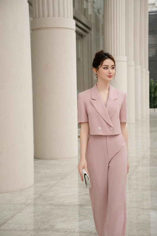 Elegant Blush Pink Two-Piece Pantsuit for Women