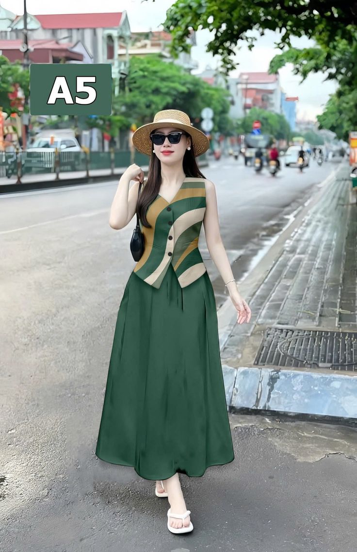 Vibrant Colorful Shirt with Green Skirt