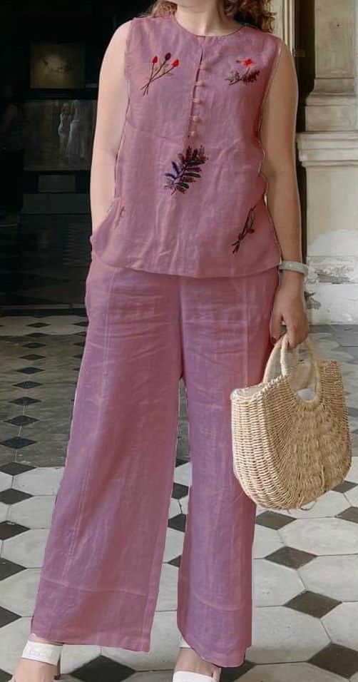 Elegant Pink Two-Piece Shirt and Trouser Set